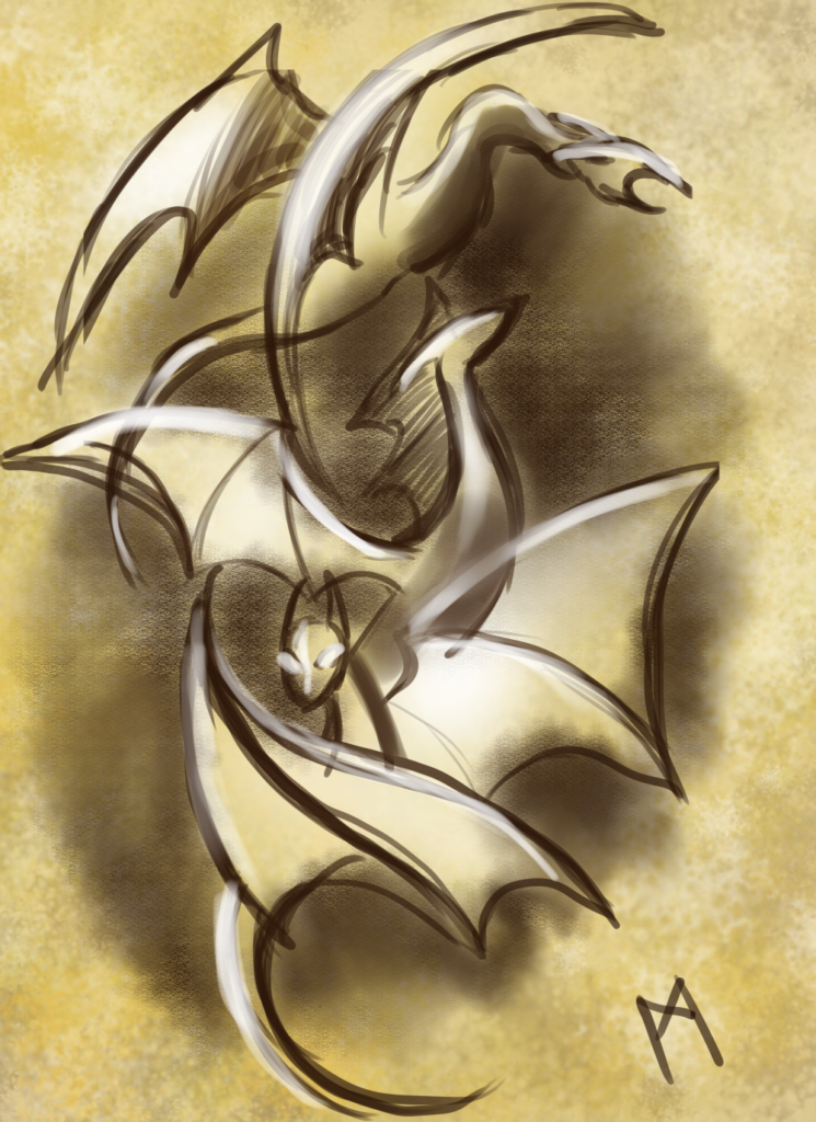 dragons drawing flying parchment